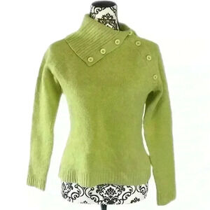 Jeanne Pierre Angora Lambs Wool Blend Button Neck Green Sweater, M